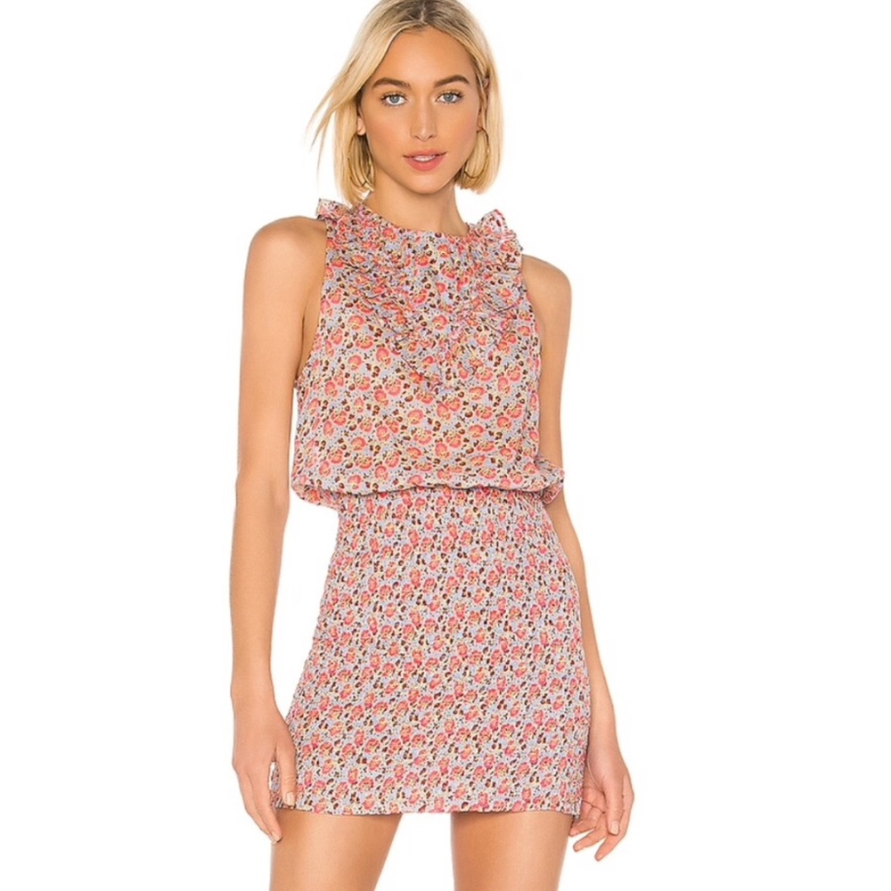 Free People Floral Ruffled Tie Back Mini Dress